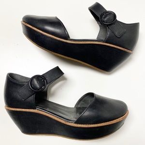 Camper Black Leather Mary Jane Dama Wedge Sz 37